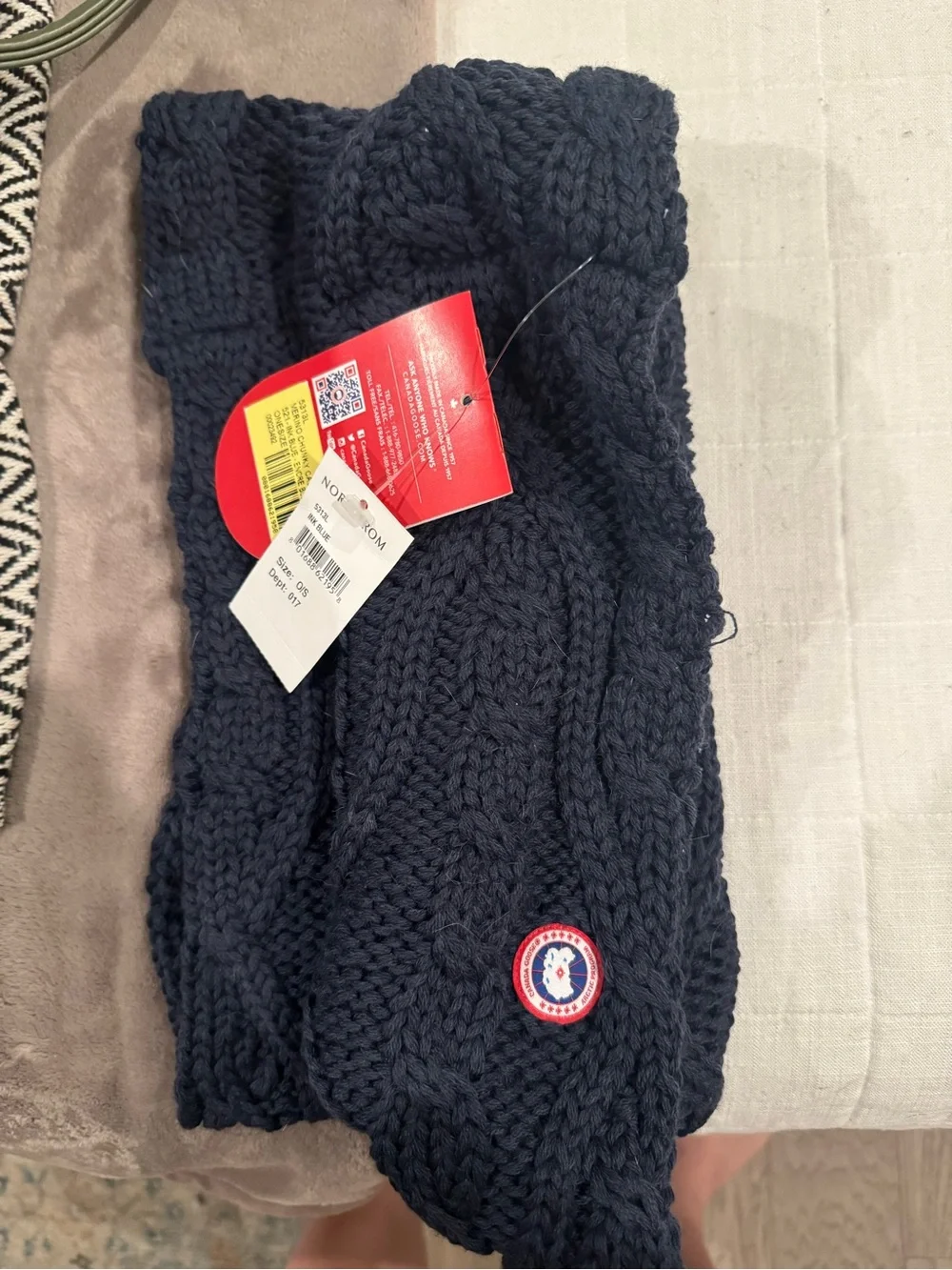 Canada Goose Navy Cable Knit Scarf NWT